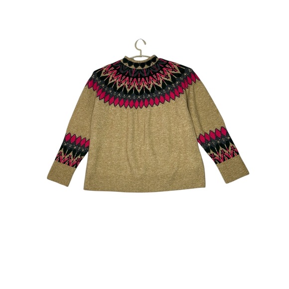 Vince Camuto Womens Fair Isle Mock Neck Sweater Large Mockneck Brown Pink Greeo - Picture 6 of 11